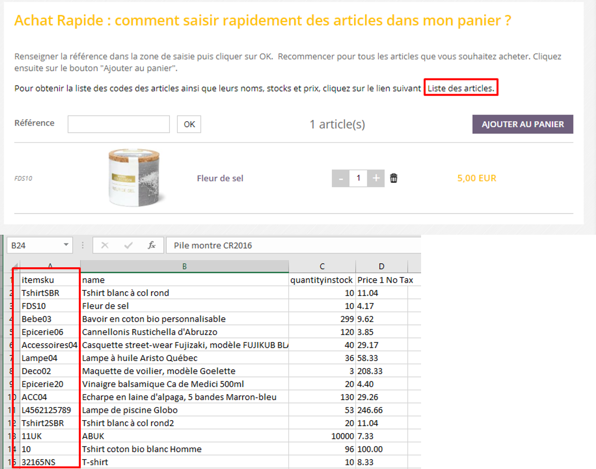 Commande par SKU