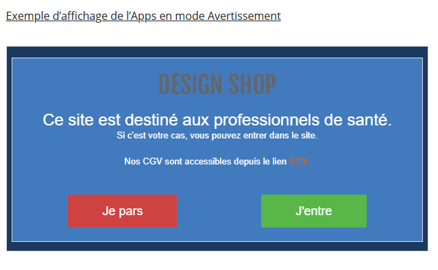 Pop-up d'avertissement
