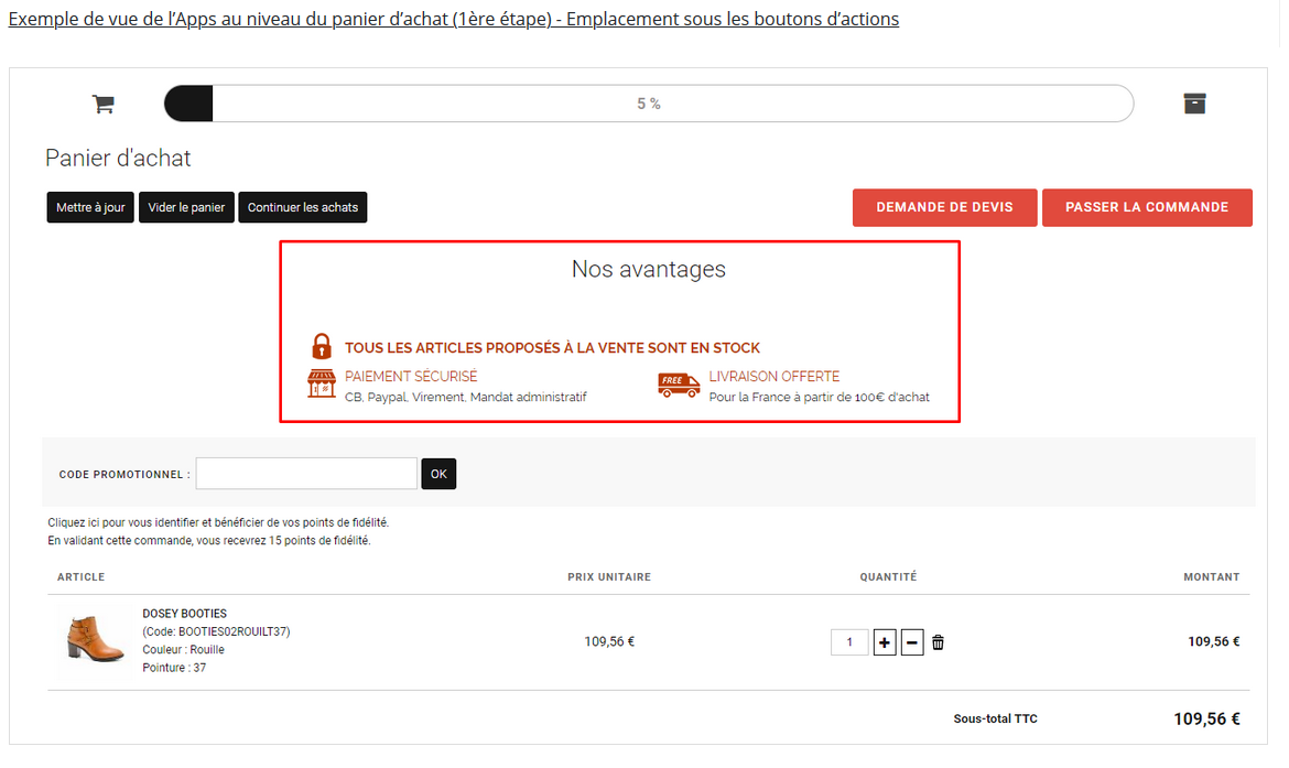 Personnalisation du panier d’achat