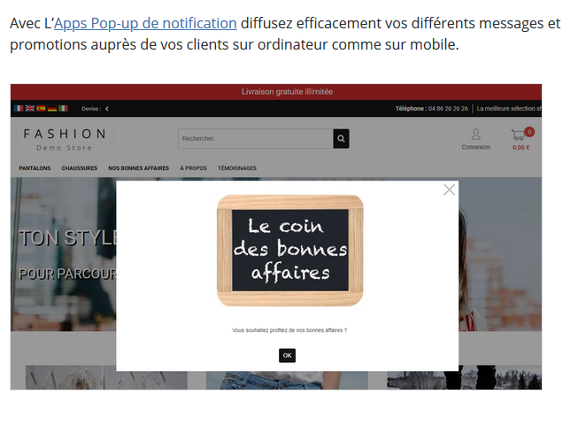 Pop-up de notification