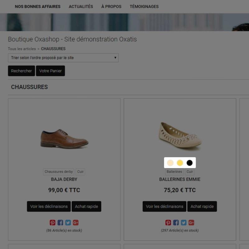 Couleurs listing produit