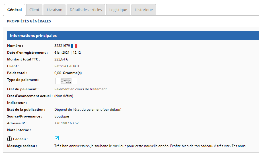 Commande cadeau