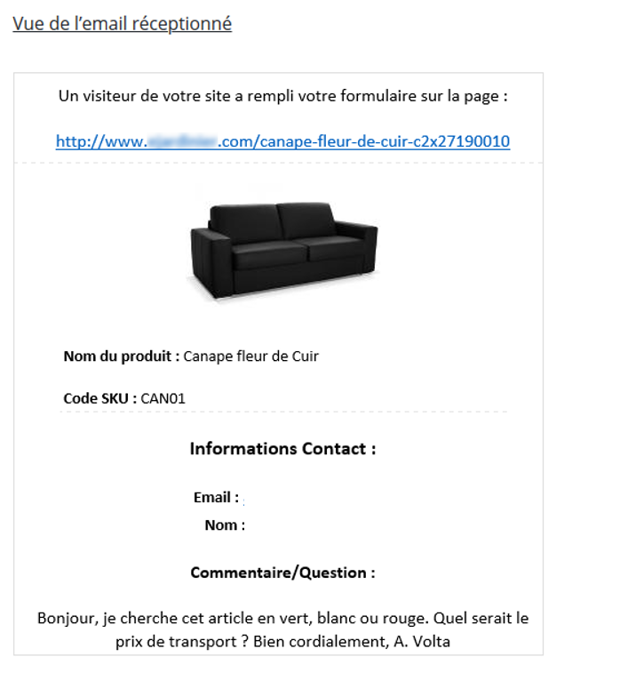 Formulaire de contact Produit