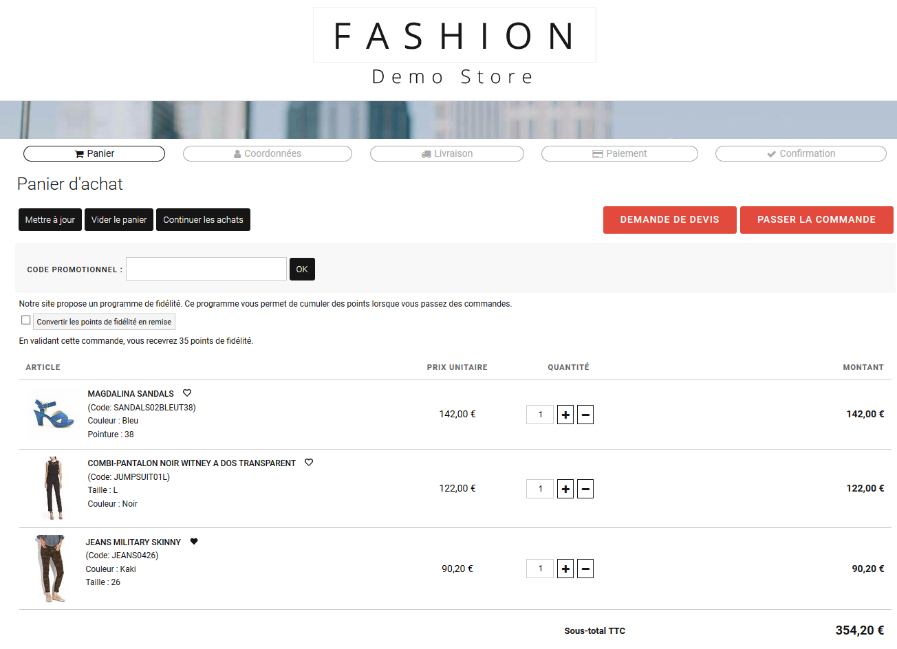 Etapes de commande