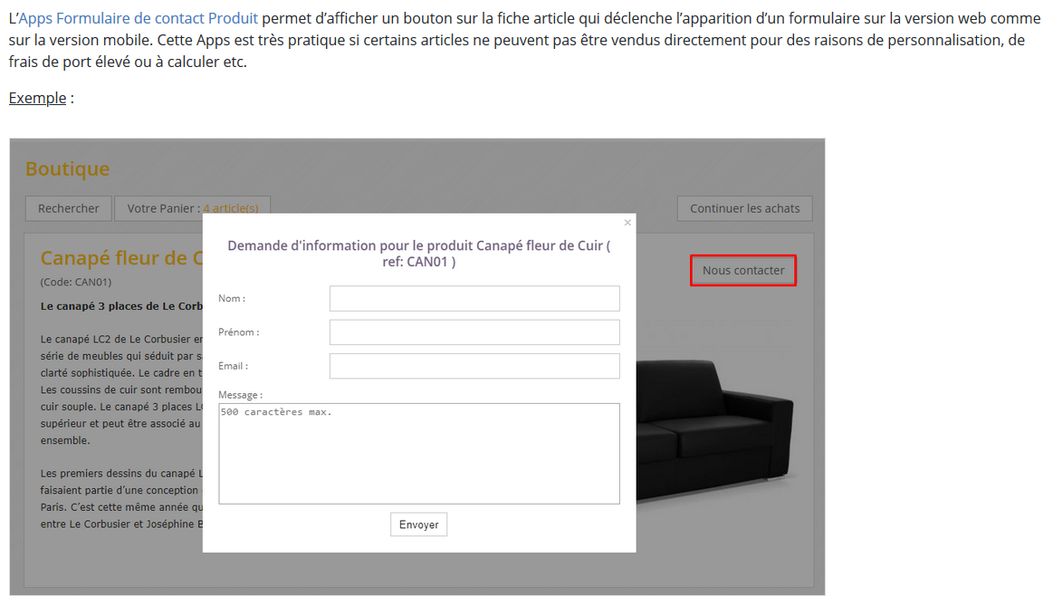 Formulaire de contact Produit