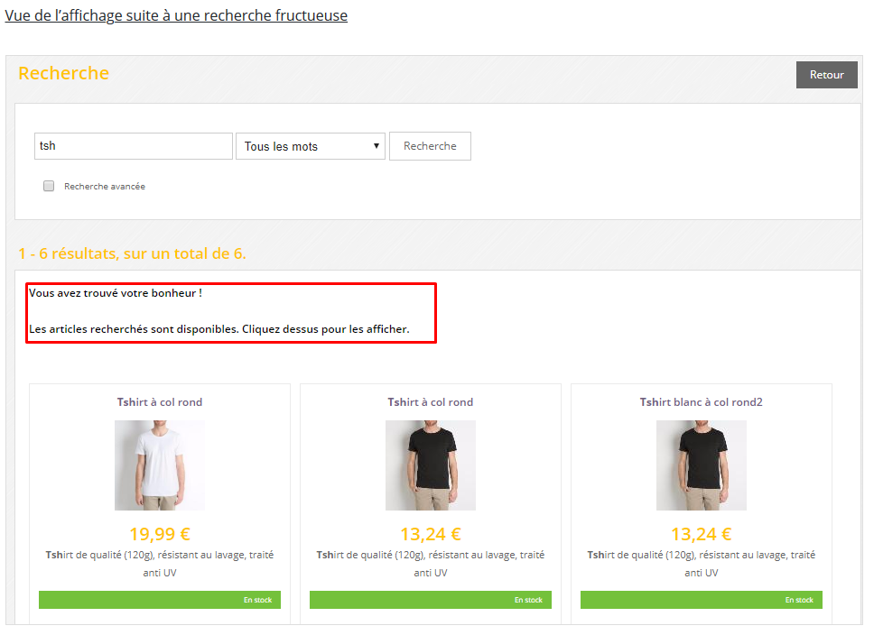 Personnalisation de la page résultats de recherche